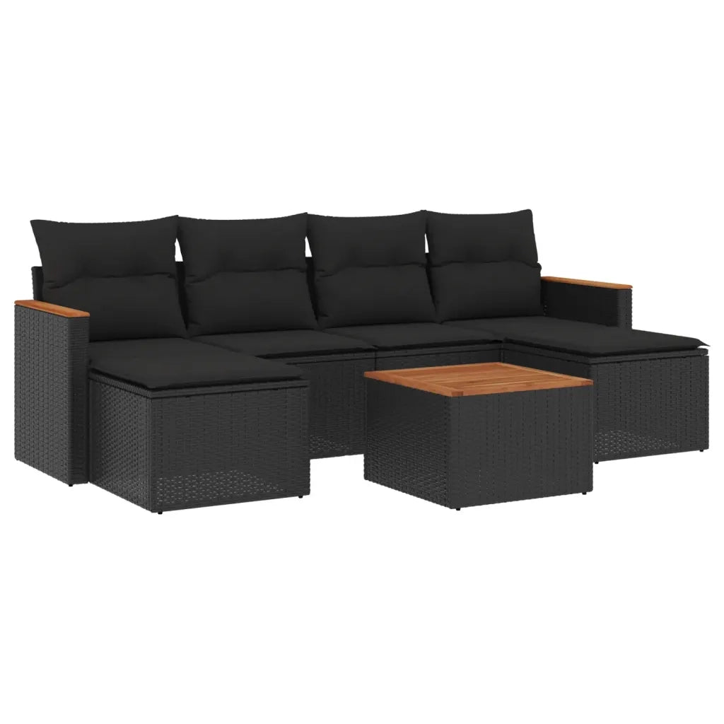 Set Divani da Giardino con Cuscini 7pz Nero Polyrattan