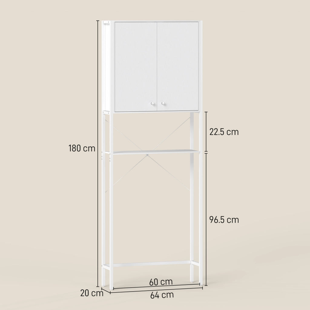 Mobile Bagno Sopra WC e Lavatrice 64x20x180 cm con Armadietto in MDF Bianco
