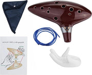 Ocarina 12-gaats Alto C con guida di inizio, display standard e tasca protettiva in marrone.