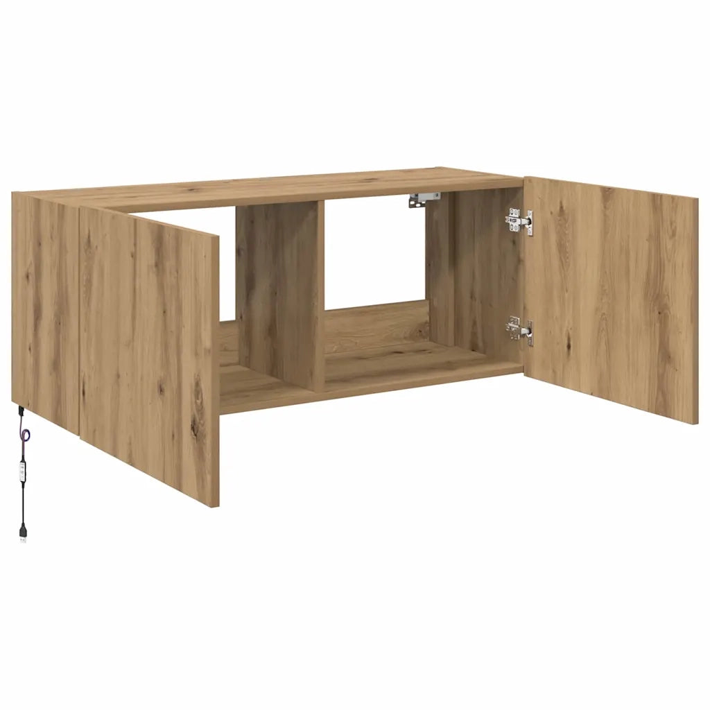 Mobile TV da parete con LED Rovere artigianale 100 x 35 x 41 cm 886251