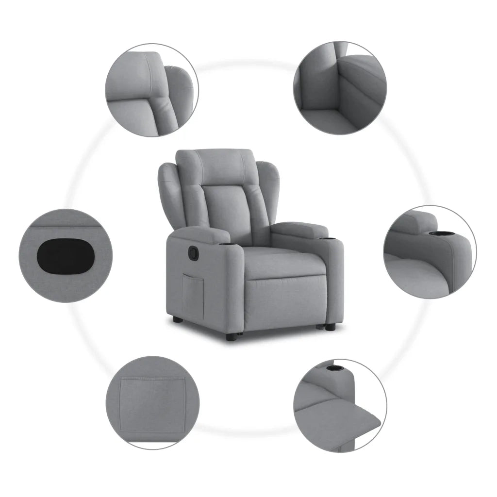 Poltrona | Sedia Relax Alzapersona Reclinabile Grigio Chiaro in Tessuto