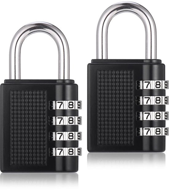 Pacchetto di 2 combinazione a sicurezza, serrature resistenti all'acqua, con codici di combinazione, serrature a 4 cifre, serrature in acciaio inossidabile con codici di combinazione per armadianti, capanni, porte di cantina e giardini (A, nero)
