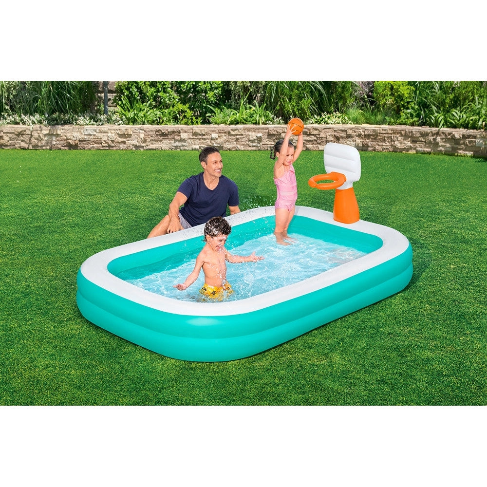 Trade Shop - Piscina Gonfiabile Familiare Con Canestro Da Basket Pallone 251x168x102 Cm Giardino 54445 -