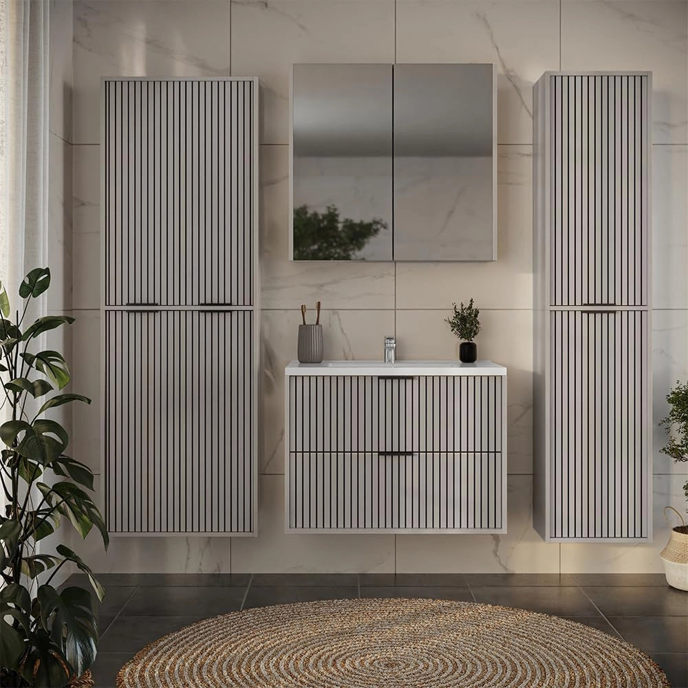 Specchio contenitore bagno Ruford, Cachemire, 80 x 75.8 cm con 2 porte a specchio, adatto per la conservazione salvaspazio di accessori da bagno