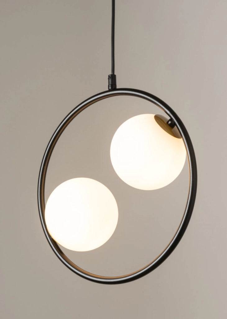 Lampada a sospensione Aqua nera 2 sfere vetro G9 Sigma