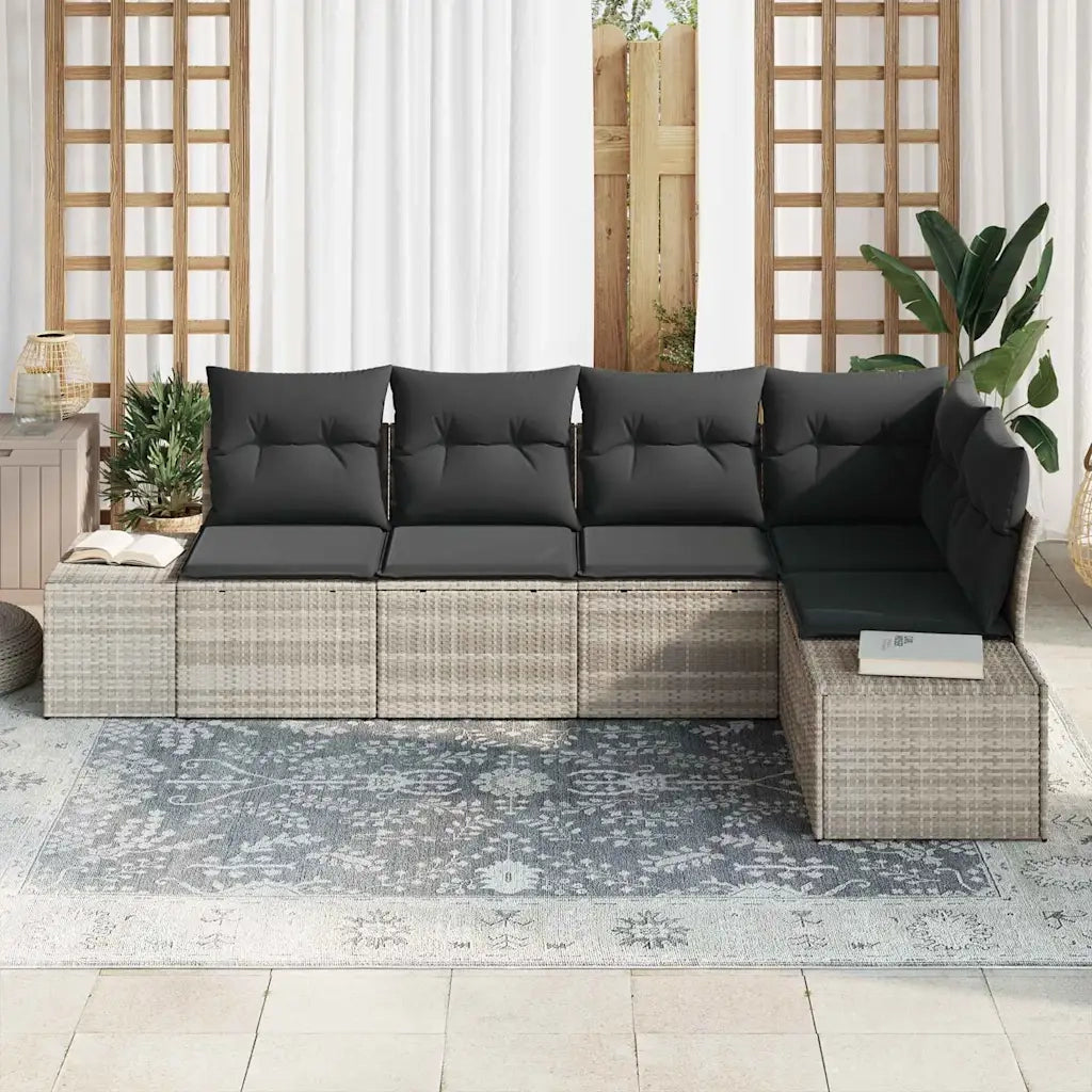 Set Divano da Giardino 5 pcs Grigio chiaro polyrattan