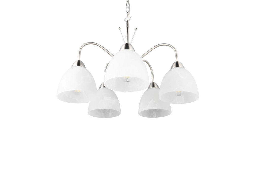 Lampadario DOBBY RL 5 luci E27 vetro alabastro argento