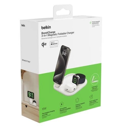 Belkin BOOST Charge 3in1 Qi2 15W staz. ricar. magn.bia.WIZ029vfWH