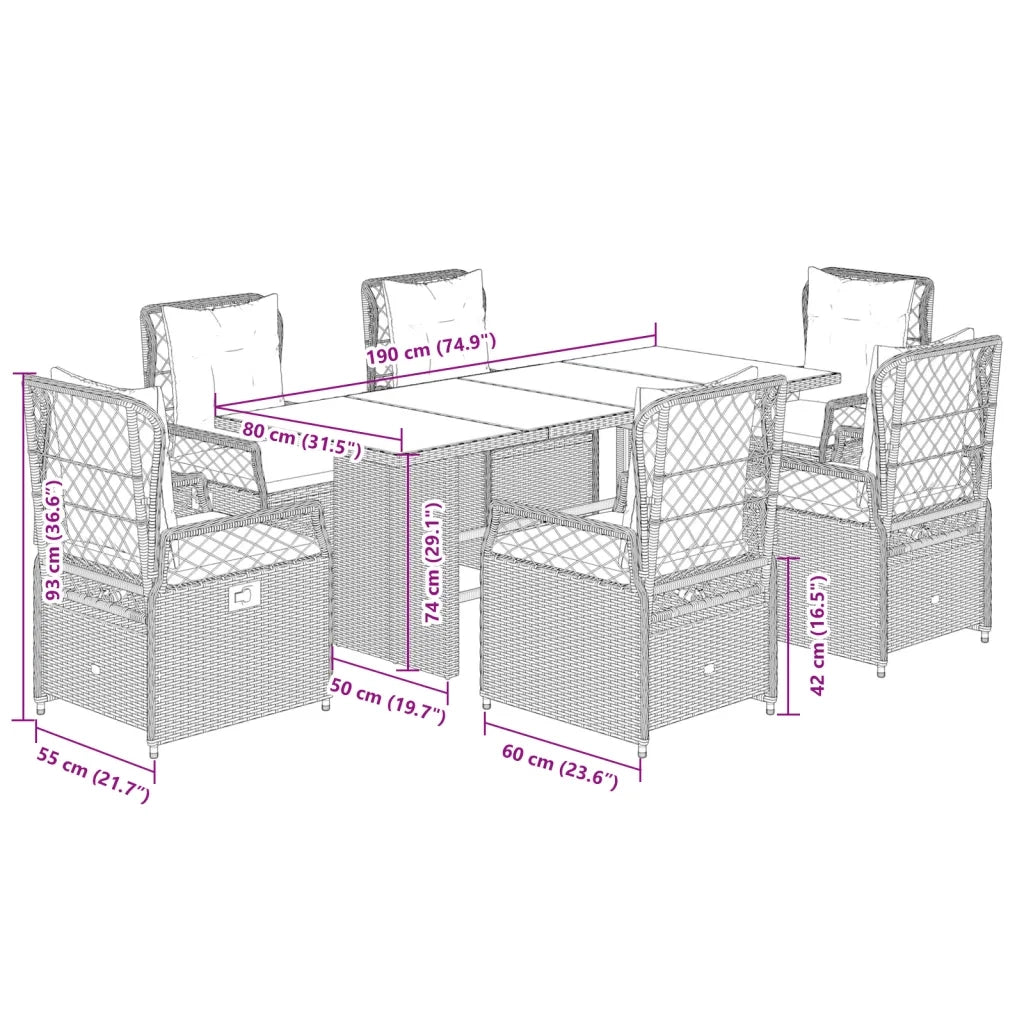 Set da Pranzo da Giardino 7 pz con Cuscini in Polyrattan Grigio 3262930
