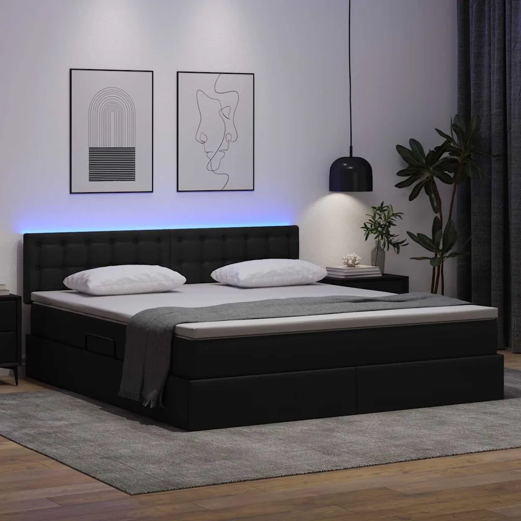 Letto con contenitore e LED Nero 180 x 200 cm Pelle Sintetica 3371041