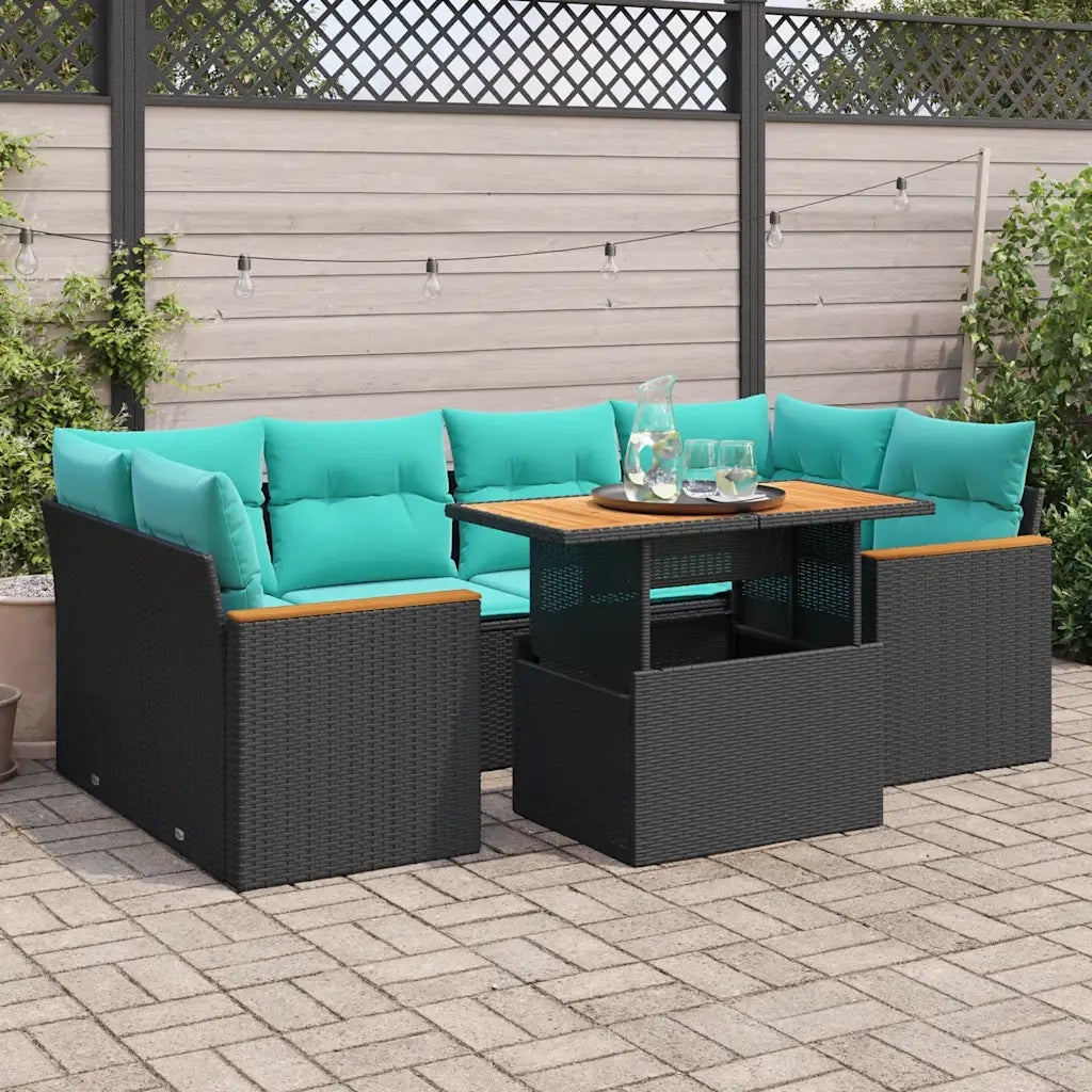 Set Divani da Giardino con Cuscini 7pz Nero Polyrattan