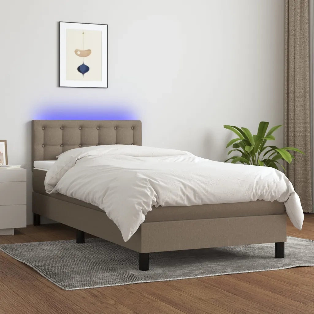 Letto a Molle con Materasso e LED Tortora 90x200 cm in Tessuto cod mxl 35185