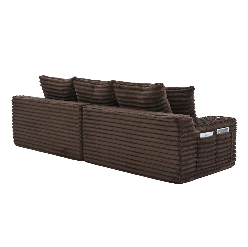 Divano letto 273 x 98 x 87 cm marrone, tasche e portabicchieri, tessuto a coste