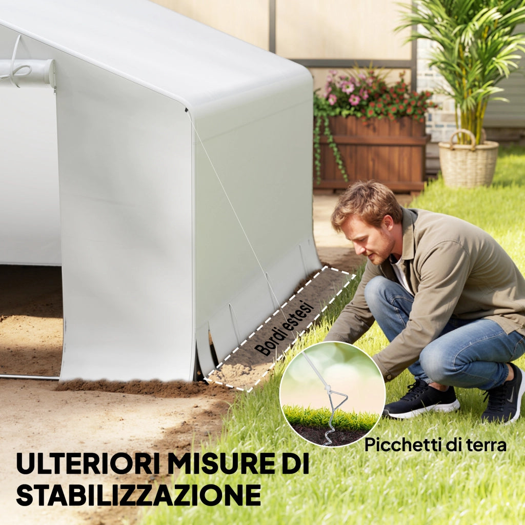 Capanno da Giardino e Tenda Garage 3x3 m Impermeabile con Porta Avvolgibile in Metallo e PE Bianco