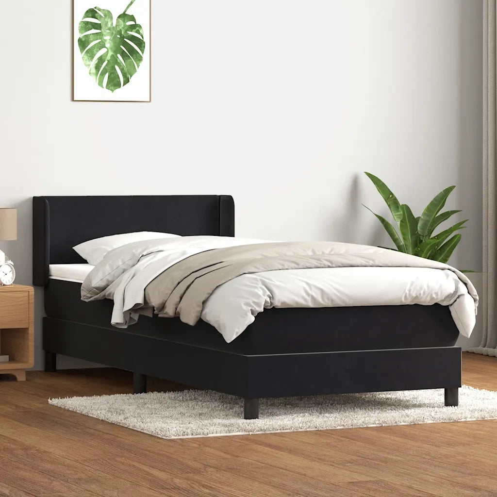 Letto singolo | Letto per adulti | Giroletto a Molle con Materasso Nero 90x210 cm in Velluto