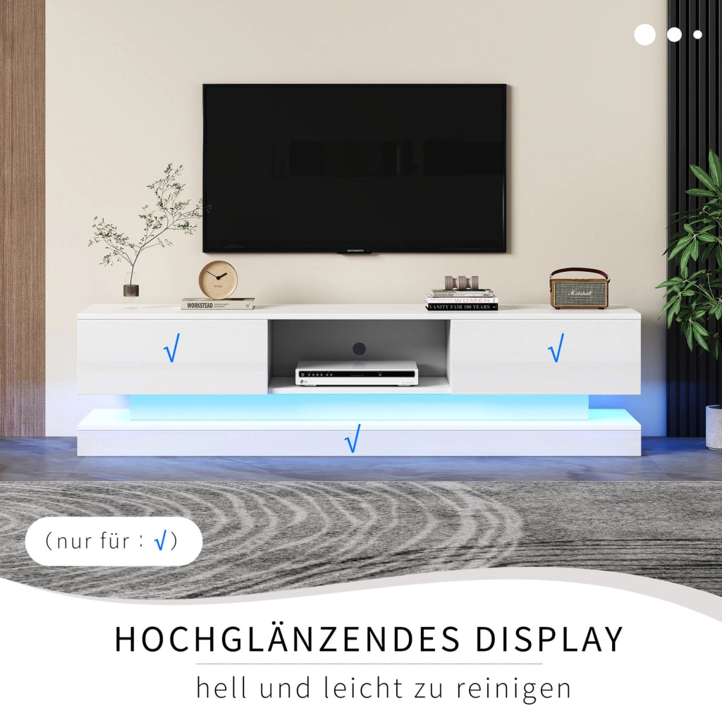 Mobile TV bianco lucido 160 cm con LED RGB, 2 cassetti e controllo app