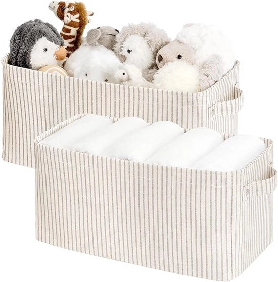 Opacchi portapacchi pieghevoli 2 pezzi – Borse di stoffa sottili con maniglie – Contenitori rettangolari per armadi e scaffali – Grigio/Bianco