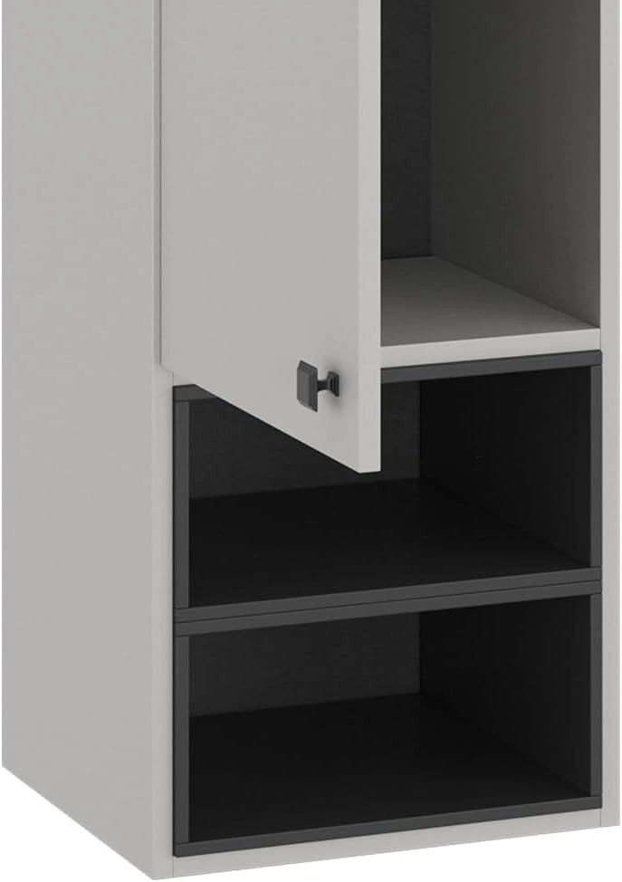 Armadio per il bagno Gerta, Grigio, 37.5 x 150 cm con anta e vani a giorno, da montare sotto il lavandino per spazio aggiuntivo di archiviazione