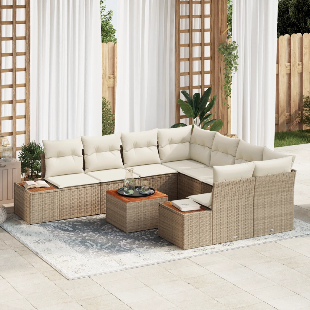 Set Divano Giardino 9 Pezzi Cuscini Beige Polyrattan Acacia