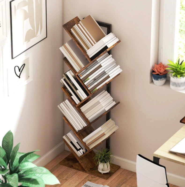 Libreria ad albero a 9 ripiani marrone rustico 50x24x136 cm