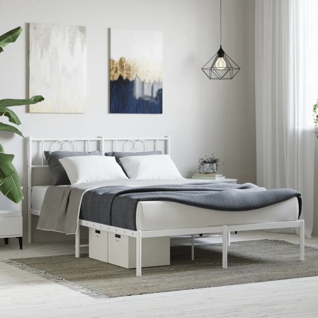 Giroletto con Testiera-Struttura Letto con testiera Metallo Bianco 140x200 cm 694238
