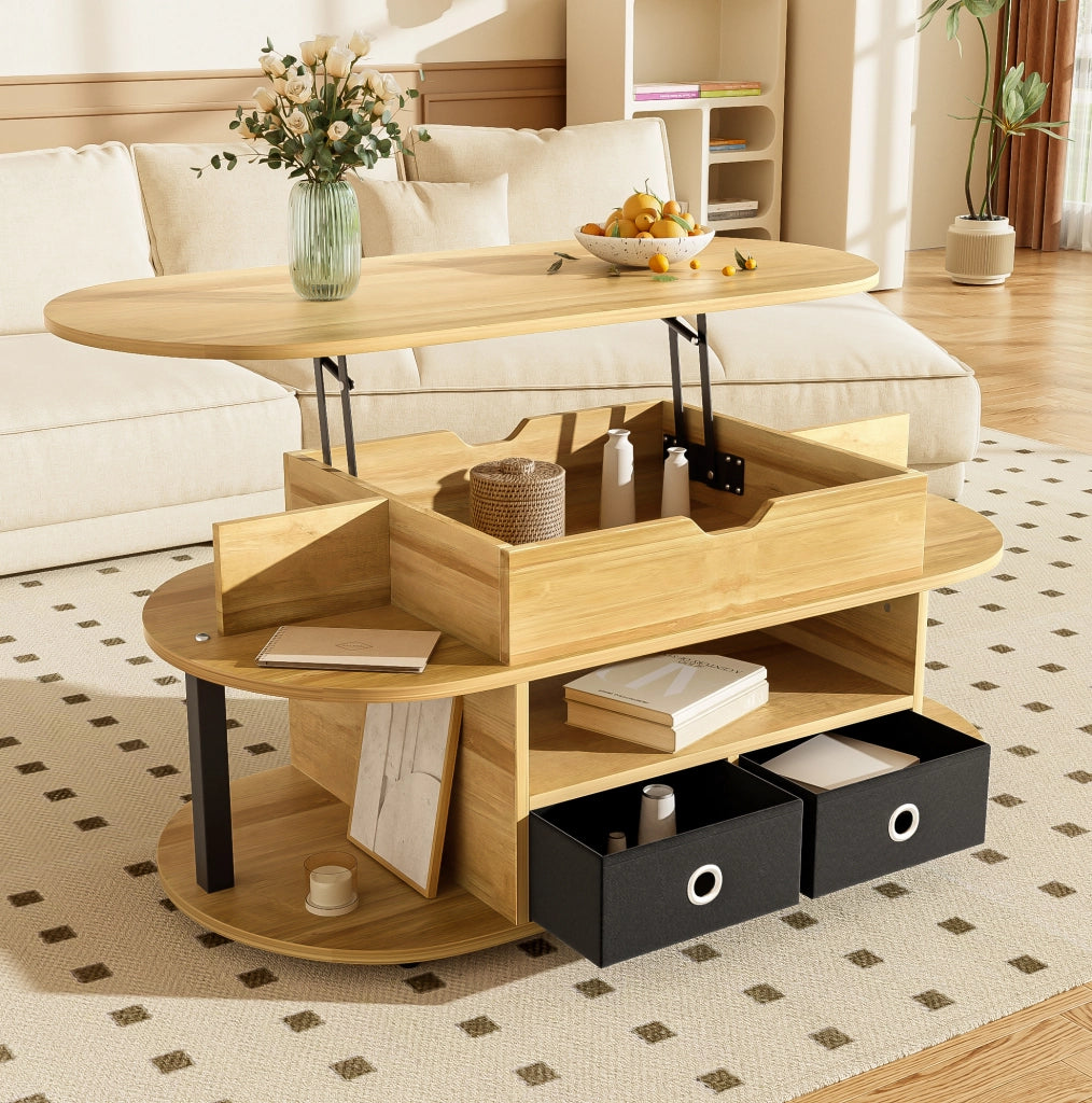 Tavolino da salotto con funzione sollevabile 105 x 50 x 45/60 cm; effetto legno e nero