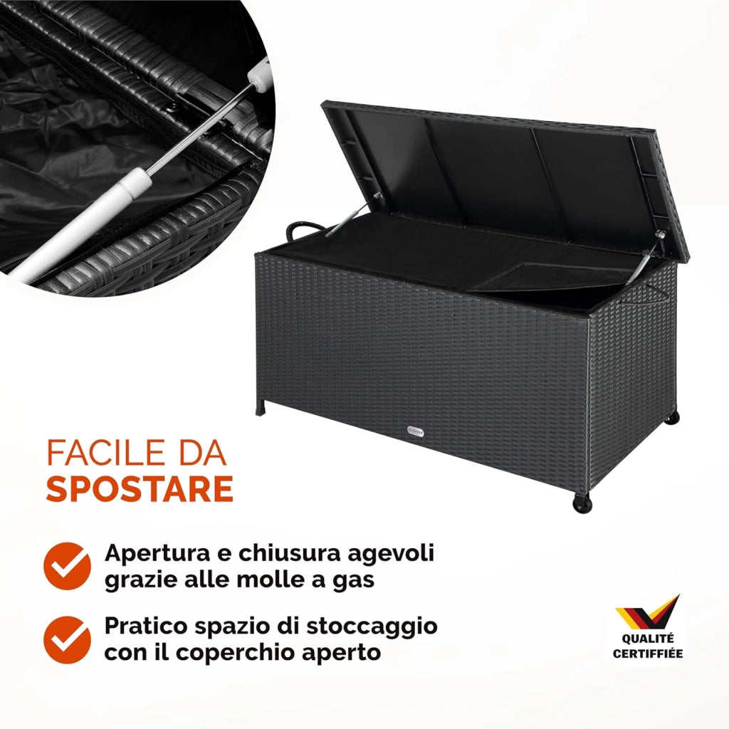 ® Baule da Esterno XXL 117x53x60cm 270L Box con Ruote Impermeabile Resistente Cassettone Contenitore Cuscini Giocatoli Mobili Giardino Bauli