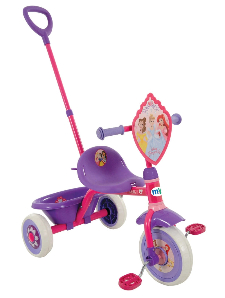 Triciclo a Pedali Primi Passi per Bambini con Maniglione Genitoriale Rimovibile e Vano Contenitore Disney Princess Lilla