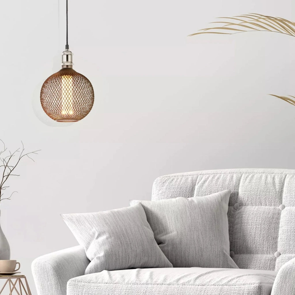 Lampadina Contemporanea Rete Metallica Acciaio Nero Vetro E27 3,5W 1800K