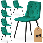 Set di 6 Sedie in velluto trapuntate MILO Verde Bottiglia gambe nere