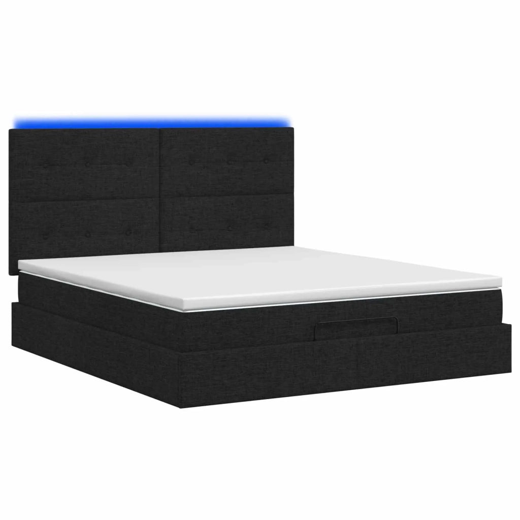 Letto Ottomano con Materasso e LED Nero 140 x 200 cm Tessuto 3458078