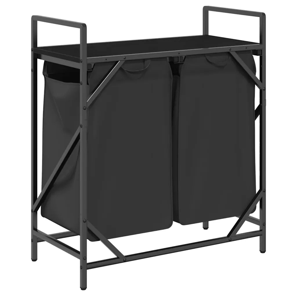 Cesto per la Biancheria 2 Scomparti con Ripiano Rovere Nero CFW5021693