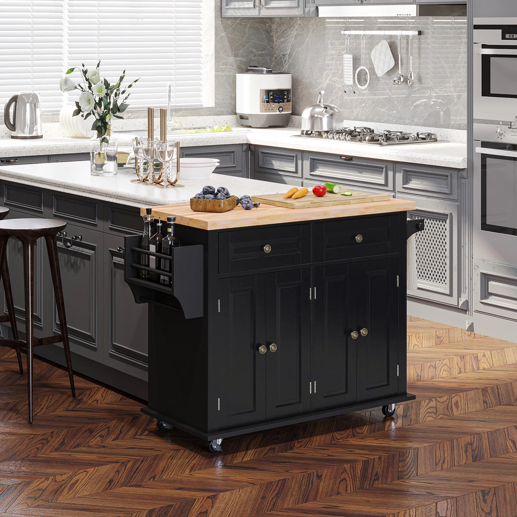 EasyComfort Carrello da Cucina Portavivande con Cassetti, Armadietti e Portaspezie, in Legno e MDF, 111x44.5x82.5 cm, Nero