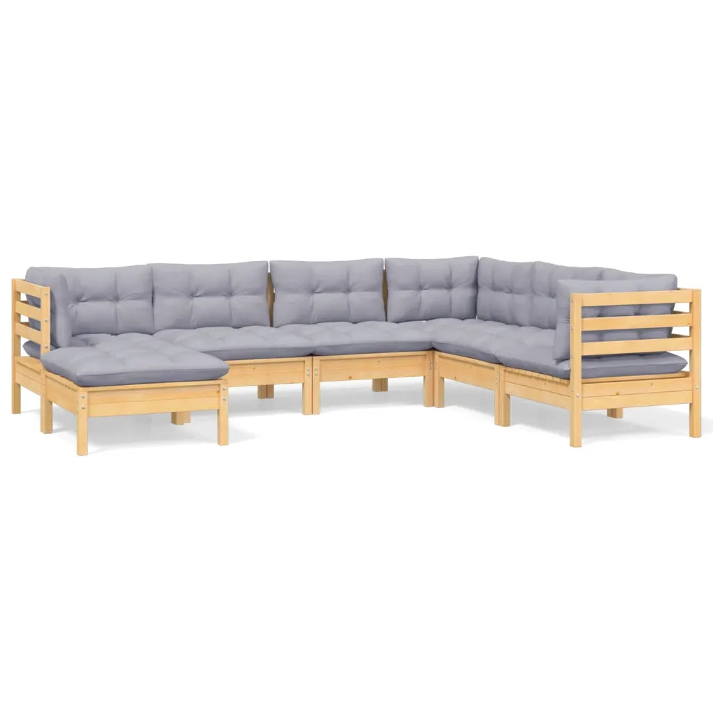 Set Divani da Giardino 7 pz con Cuscini Grigi Massello di Pino 3096561