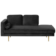 Chaise longue Nero Velluto Imbottito versione sinistra Orientamento Gambe In Metallo Rafforzamento Cuscino Design Moderno