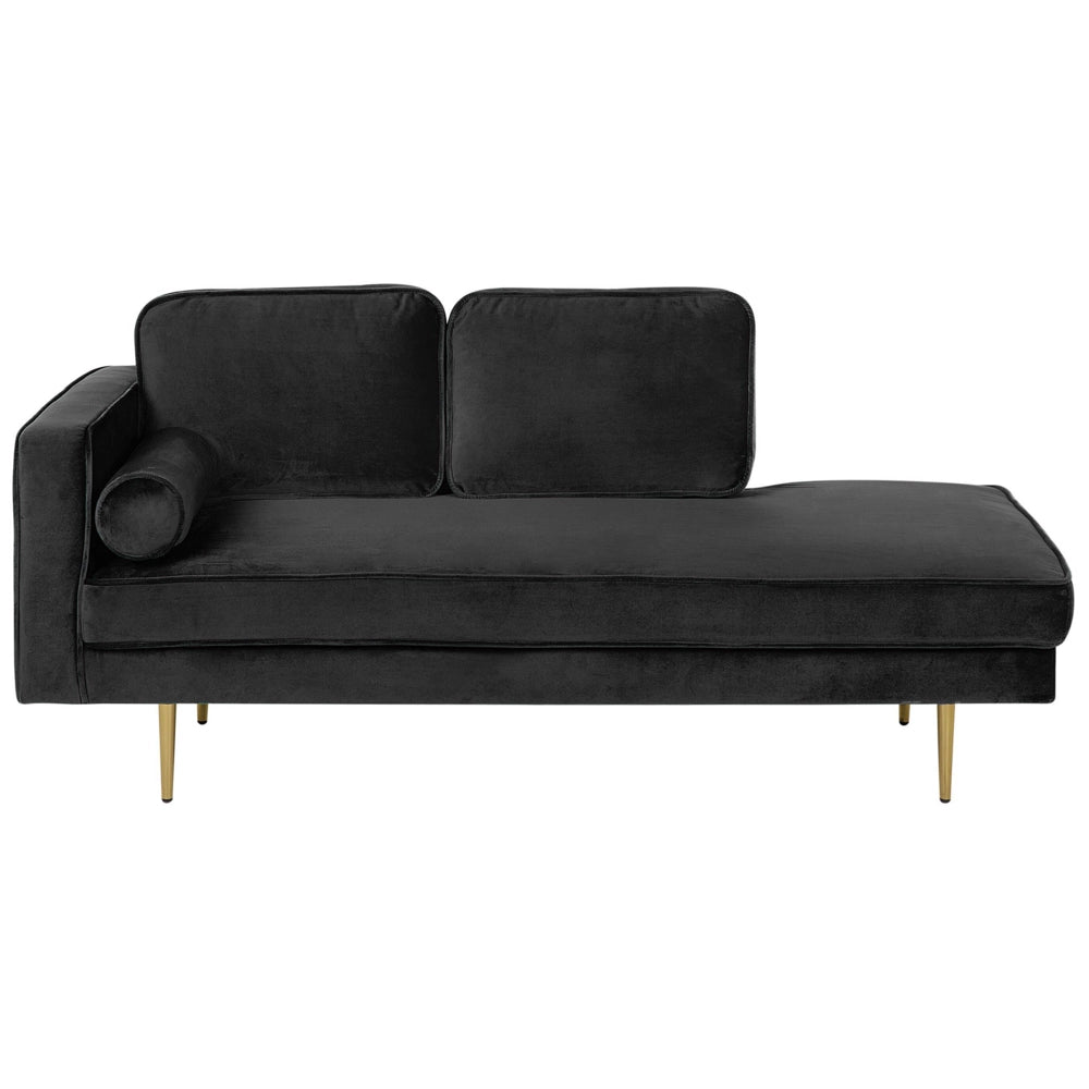 Chaise longue Nero Velluto Imbottito versione sinistra Orientamento Gambe In Metallo Rafforzamento Cuscino Design Moderno