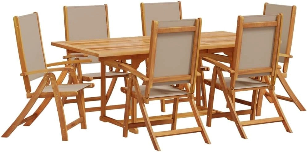 Set da pranzo da giardino 7 pezzi in legno massello di acacia e textilene, set tavolo e sedie da giardino, tavolo terrazza esterna e sedie, set terrazza, mobili da giardino esterno - 3279317
