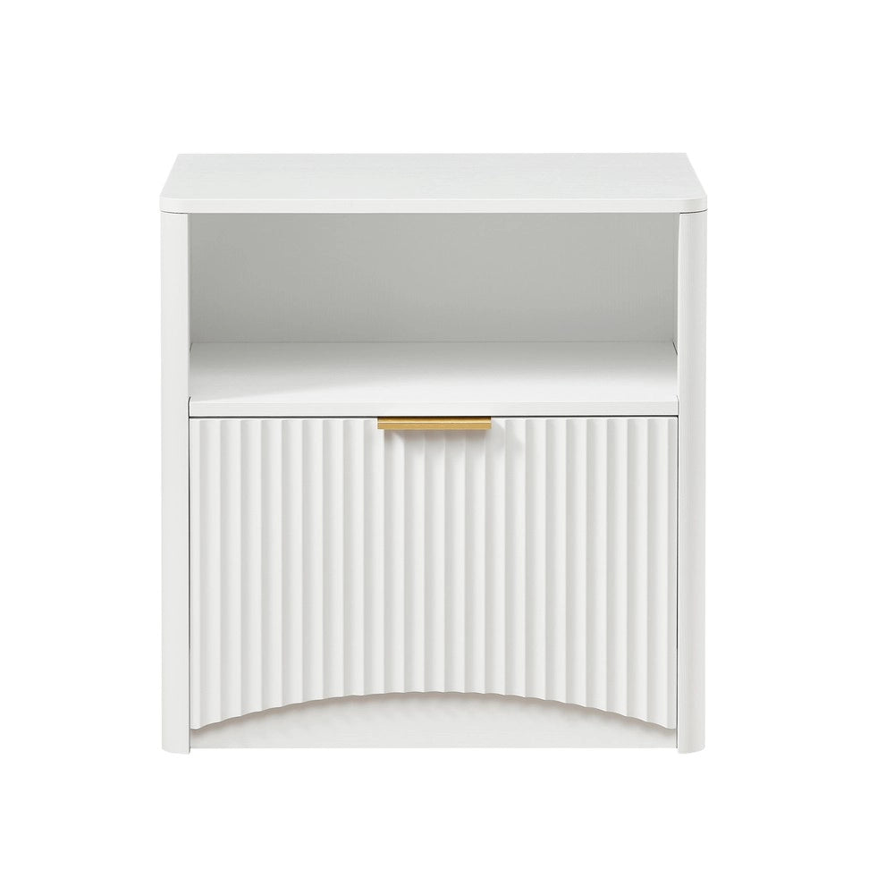 Comodino con Cassetto Aperto e Maniglie Dorate ¨C MINIMAL ¨C Bianco