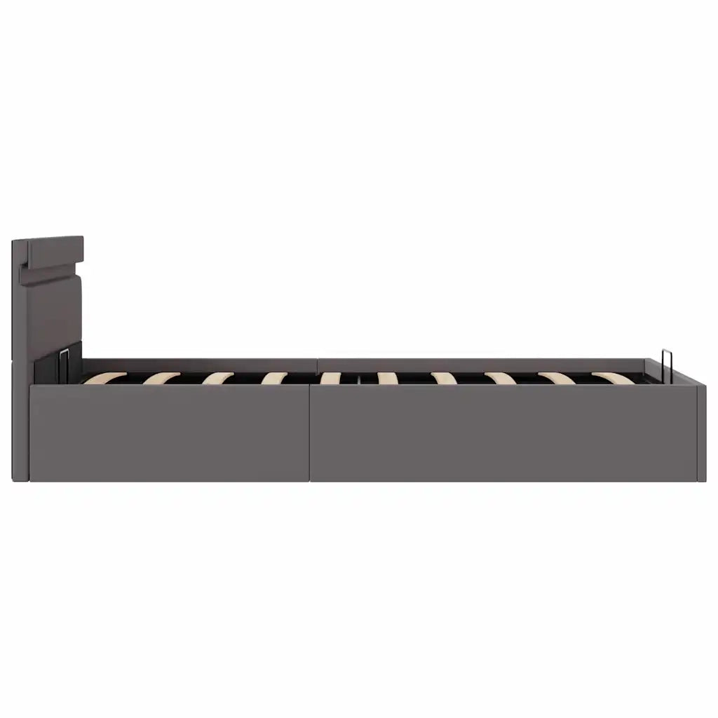 Giroletto Contenitore Idraulico LED-Struttura Letto Grigio Similpelle 90x200 cm