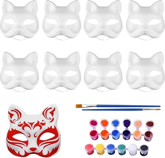 Maschere di gatto in bianco per hobby - Maschere da cosplay non dipinte - Maschere di papier per 9 pezzi - Maschere di volpe - Adatte per feste da ballo e festival