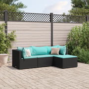 Set Divani da Giardino 4 pz con Cuscini Nero in Polyrattan