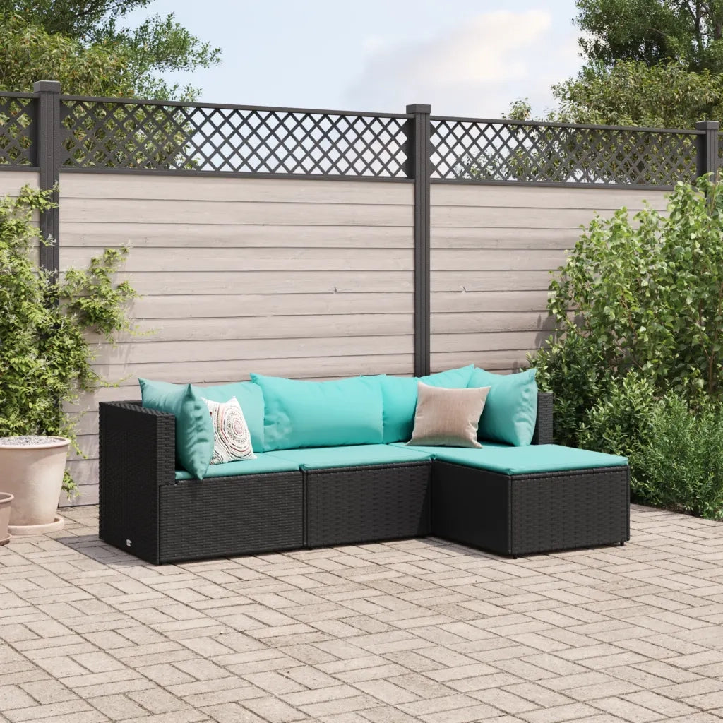 Set Divani da Giardino 4 pz con Cuscini Nero in Polyrattan