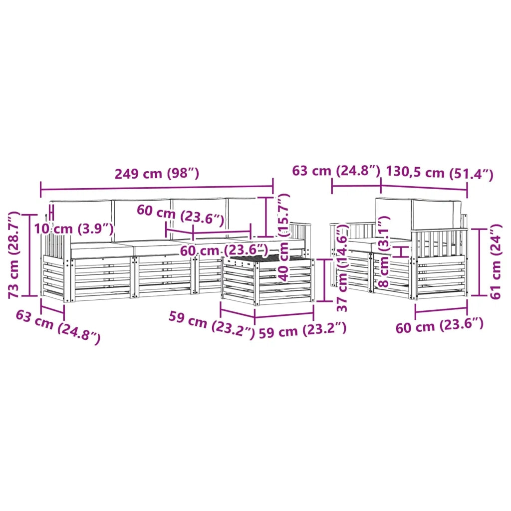 Set divani 7 pcs Naturale e Beige Legno di Acacia Massello 3374403