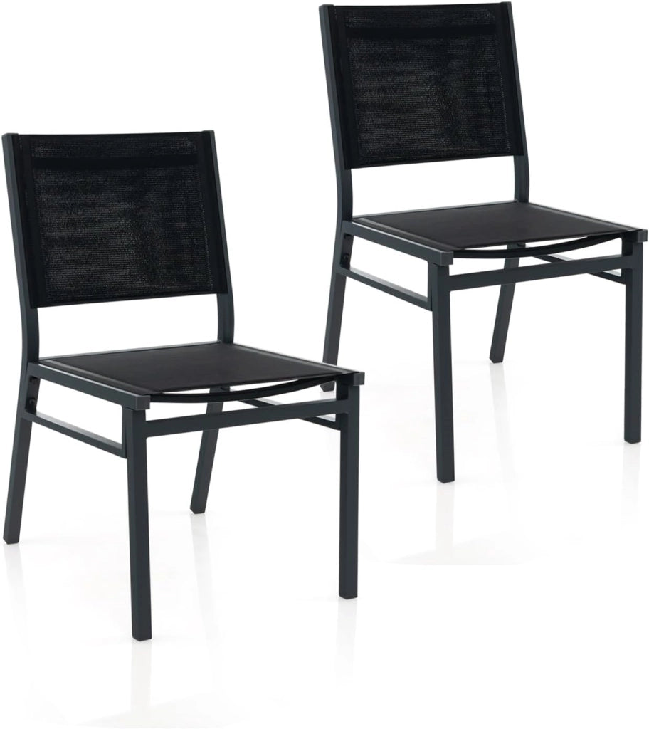 Set di 1 sedie da giardino in tessuto e metallo, per interni ed esterni, sedia da esterno con schienale alto, Desigm Economico, carico di 150 kg, per terrazza, balcone, feste, nero (1)