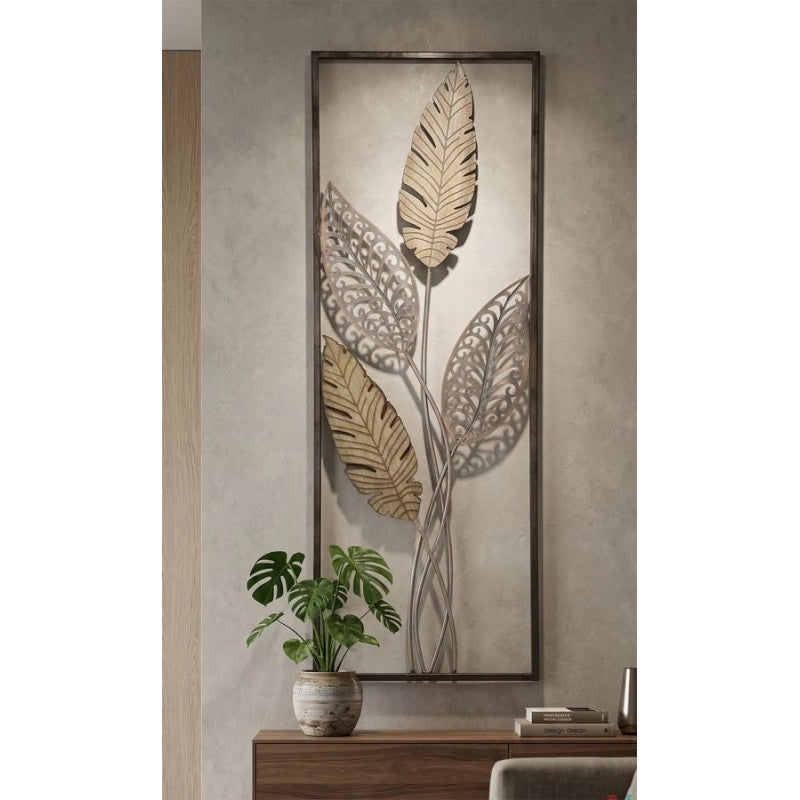 Pannello In Ferro E Legno Foglie -a- cm 30,5x1,90x91