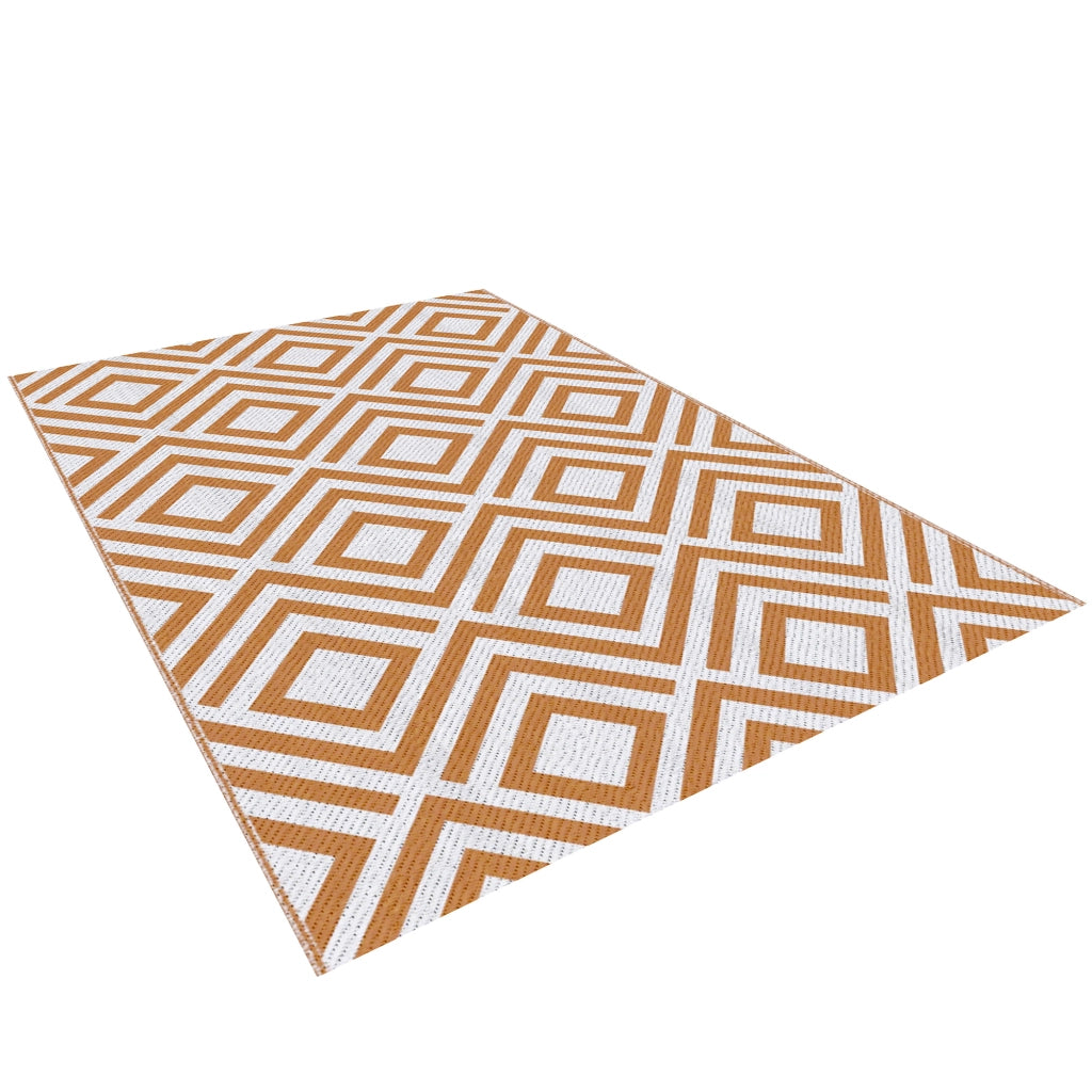 Tappeto Esterno per Balcone e Terrazza Reversibile con Fantasia Geometrica, 182x274 cm, Marrone e Bianco