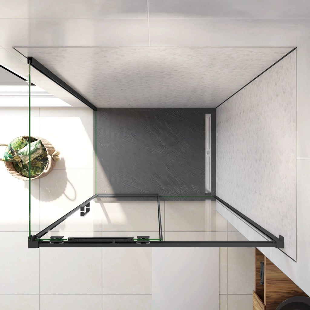 195 cm Box Doccia Angolare 130X80 cm Porta Scorrevole con Parete Fissa Vetro 8 mm Temperato Anticalcare Trasparente Profilo Nero Opaco Softclose