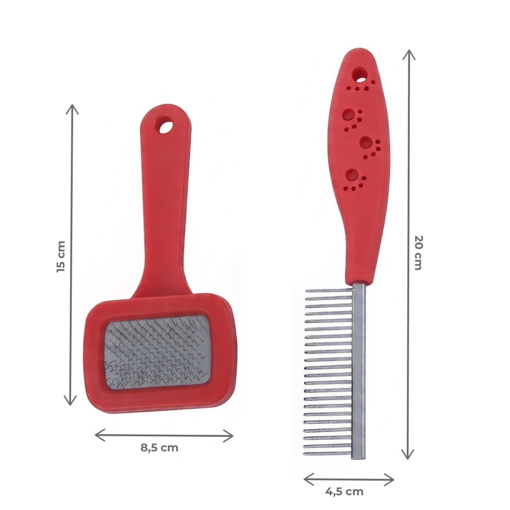 Kit Toelettatura per Cani e Gatti con Spazzola Cardatore e Pettine a Denti Stretti, Rimozione Pelo Morto e Sottopelo, Accessori Grooming Professionale Rosso