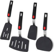 Set di Spatole di Silicone in Gomma BPA Libera da 4 pezzi Nero - Spatola di Silicone Grande per Cucina - Resistente al Calore e al Lavastoviglie - Set di Cucina per Frittelle - Hamburger - Gerei per Cucina - Utensili da Cucina - Gerei da Cucina