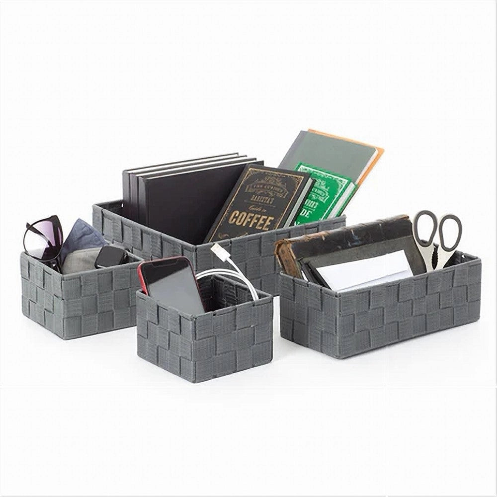 Trade Shop - Set 4pz Contenitori Grigio Scuro Scatola In Tessuto Organizer Portaoggetti 79145 -
